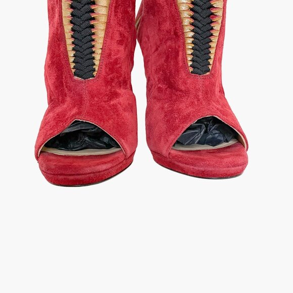 Christian Louboutin Miss Circus 120 Boot EU 35.5 US 5.5 Red High Heel Cutout - Picture 6 of 13